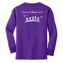 Image of Community Begins Here Youth Long Sleeve T-Shirt - White Imprint (KA-PC54YLS-COMM-W)