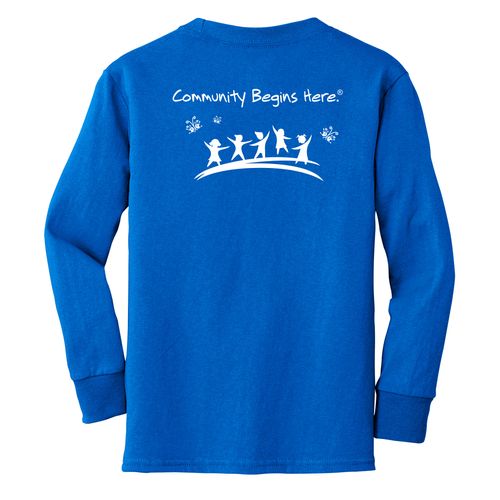 Community Begins Here Youth Long Sleeve T-Shirt - White Imprint (KA-PC54YLS-COMM-W) image thumbnail