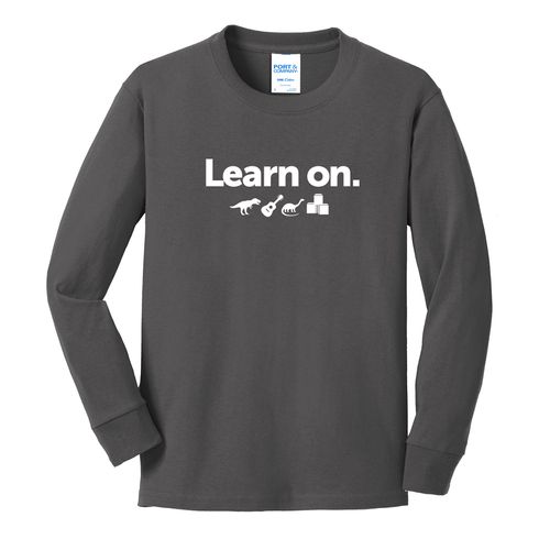 Learn On. Youth Long Sleeve T-Shirt - White Imprint (KA-PC54YLS-LEARN-W) image thumbnail
