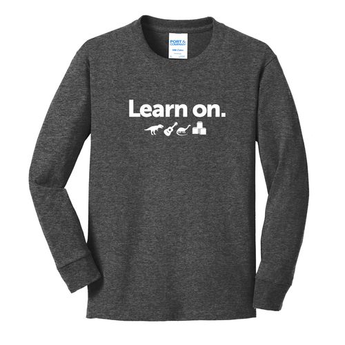Learn On. Youth Long Sleeve T-Shirt - White Imprint (KA-PC54YLS-LEARN-W) image thumbnail