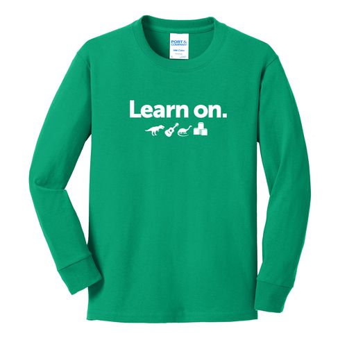 Learn On. Youth Long Sleeve T-Shirt - White Imprint (KA-PC54YLS-LEARN-W) image thumbnail