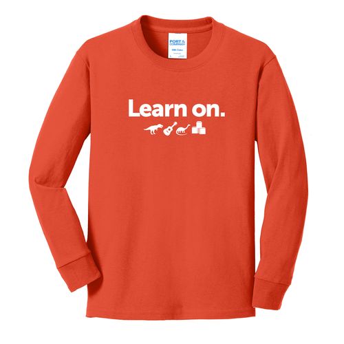 Learn On. Youth Long Sleeve T-Shirt - White Imprint (KA-PC54YLS-LEARN-W) image thumbnail