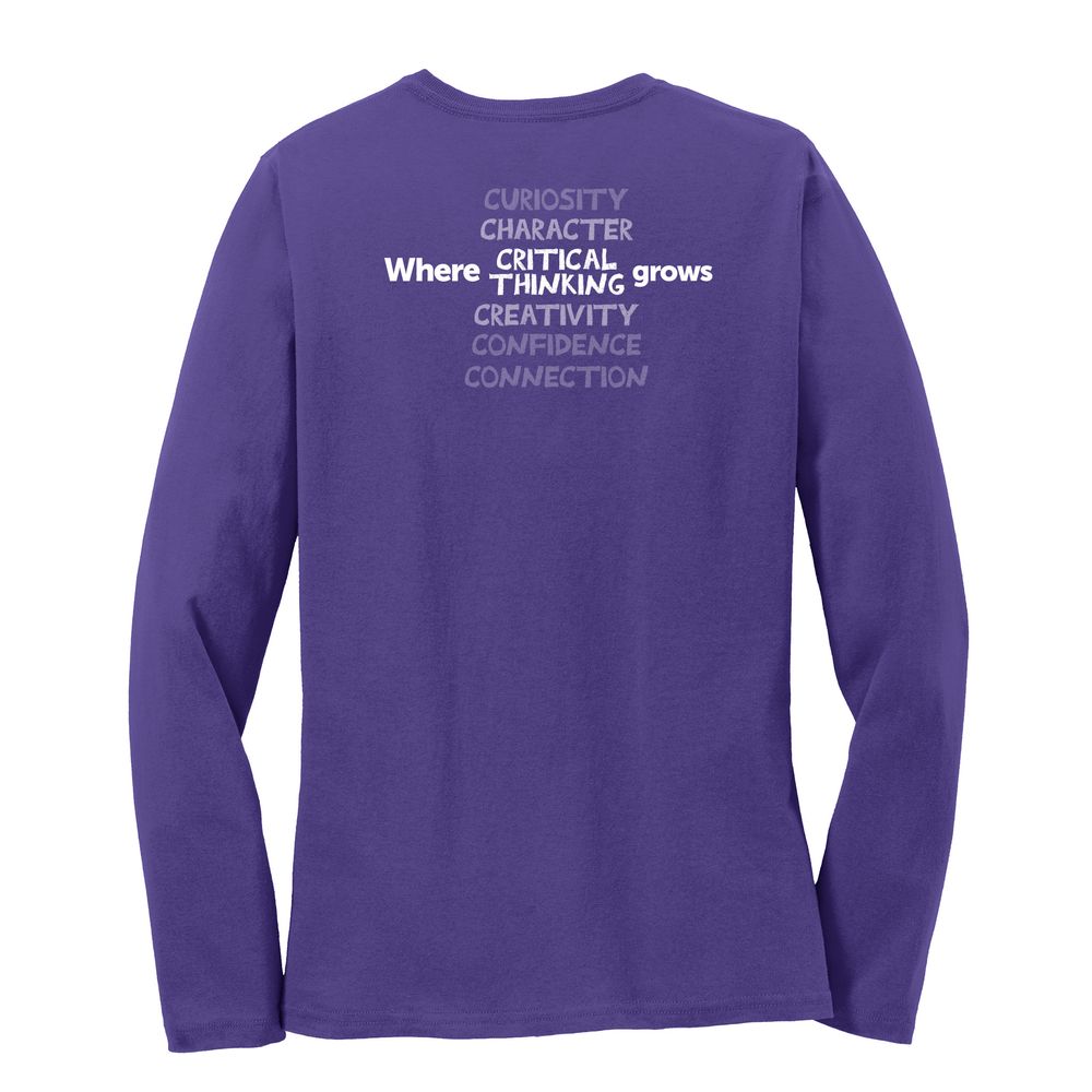 Where CRITICAL THINKING Grows HALFTONE Women's Long Sleeve T-Shirt - White Imprint (KA-LPC54LS-CRITB-W) primary image