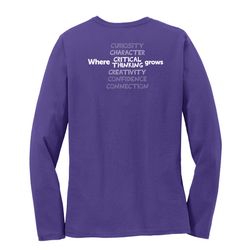 Image of Where CRITICAL THINKING Grows HALFTONE Women's Long Sleeve T-Shirt - White Imprint (KA-LPC54LS-CRITB-W)