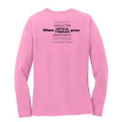 Image of Where CRITICAL THINKING Grows HALFTONE Women's Long Sleeve T-Shirt - Black Imprint (KA-LPC54LS-CRITB-B)