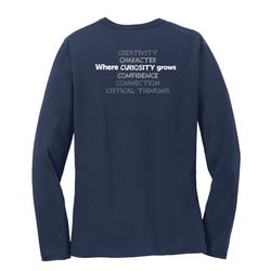 Image of Where CURIOSITY Grows HALFTONE Women's Long Sleeve T-Shirt - White Imprint (KA-LPC54LS-CURIB-W)