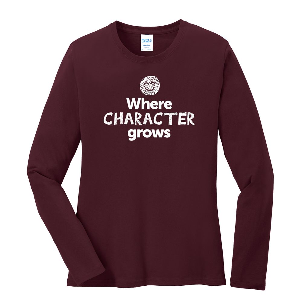Where CHARACTER Grows EMOJI Women's Long Sleeve T-Shirt - White Imprint (KA-LPC54LS-CHARF-W) primary image