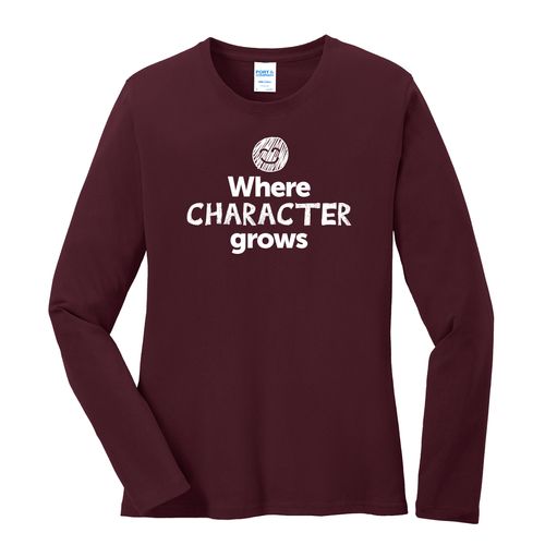 Where CHARACTER Grows EMOJI Women's Long Sleeve T-Shirt - White Imprint (KA-LPC54LS-CHARF-W) image thumbnail