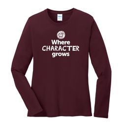 Image of Where CHARACTER Grows EMOJI Women's Long Sleeve T-Shirt - White Imprint (KA-LPC54LS-CHARF-W)
