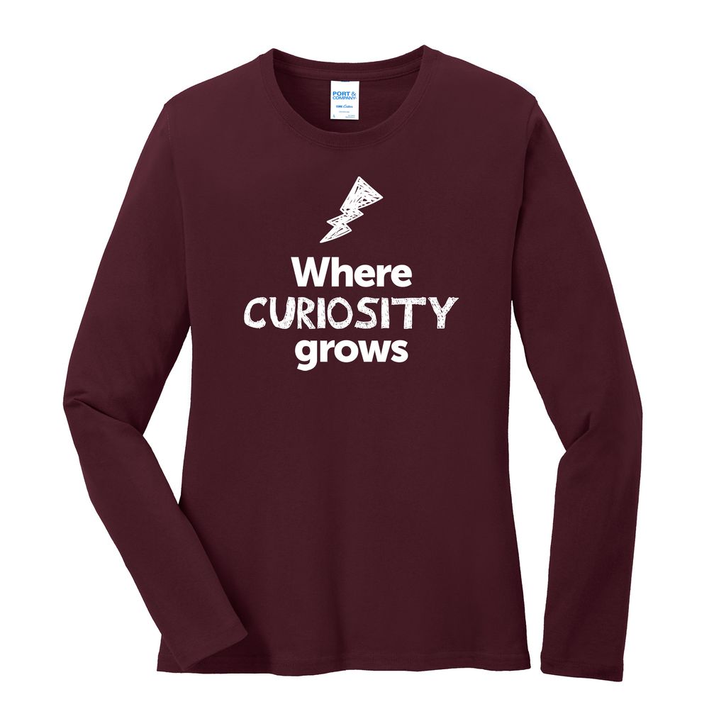 Where CURIOSITY Grows EMOJI Women's Long Sleeve T-Shirt - White Imprint (KA-LPC54LS-CURIF-W) primary image