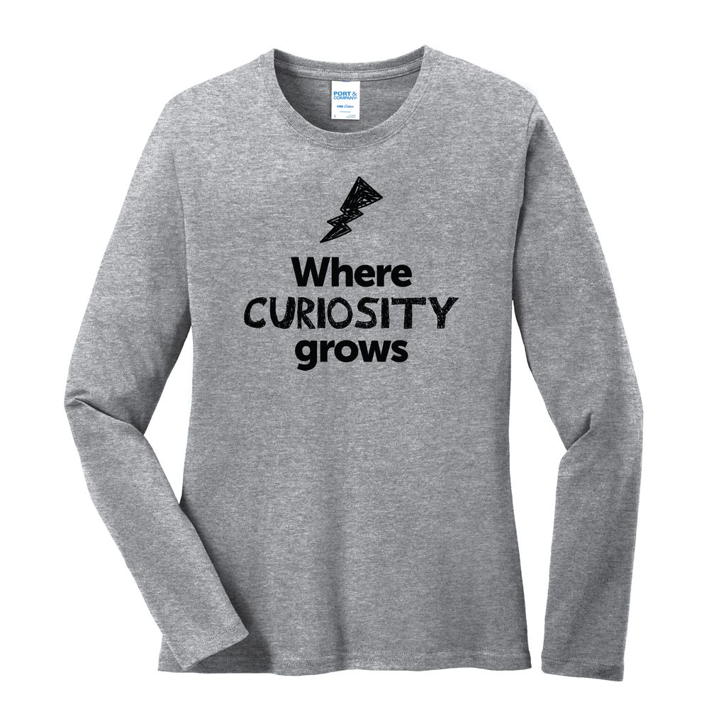 Where CURIOSITY Grows EMOJI Women's Long Sleeve T-Shirt - Black Imprint (KA-LPC54LS-CURIF-B) primary image