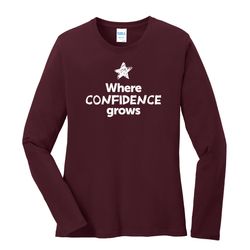 Image of Where CONFIDENCE Grows EMOJI Women's Long Sleeve T-Shirt - White Imprint (KA-LPC54LS-CONFF-W)