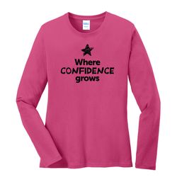 Image of Where CONFIDENCE Grows EMOJI Women's Long Sleeve T-Shirt - Black Imprint (KA-LPC54LS-CONFF-B)