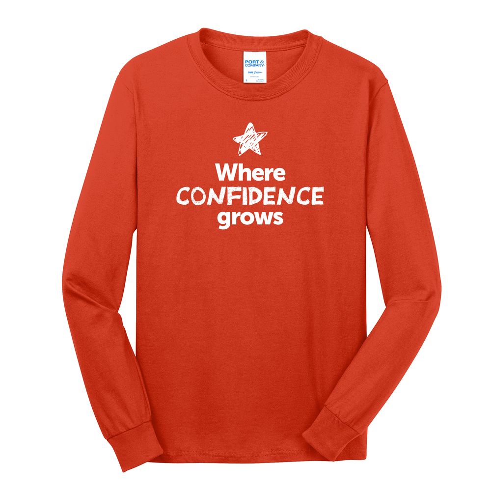 Where CONFIDENCE Grows EMOJI Adult Long Sleeve T-Shirt - White Imprint (KA-PC54LS-CONFF-W) primary image