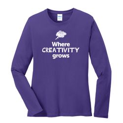 Image of Where CREATIVITY Grows EMOJI Women's Long Sleeve T-Shirt - White Imprint (KA-LPC54LS-CREATF-W)