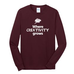 Image of Where CREATIVITY Grows EMOJI Adult Long Sleeve T-Shirt - White Imprint (KA-PC54LS-CREATF-W)