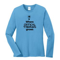 Image of Where CRITICAL THINKING Grows EMOJI Women's Long Sleeve T-Shirt - Black Imprint (KA-LPC54LS-CRITF-B)