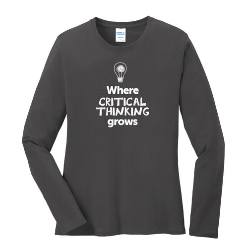 Where CRITICAL THINKING Grows EMOJI Women's Long Sleeve T-Shirt - White Imprint (KA-LPC54LS-CRITF-W) image thumbnail