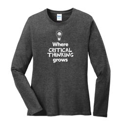 Image of Where CRITICAL THINKING Grows EMOJI Women's Long Sleeve T-Shirt - White Imprint (KA-LPC54LS-CRITF-W)