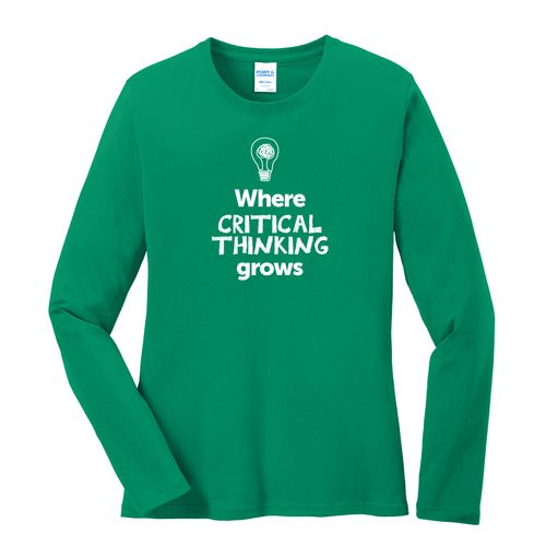 Where CRITICAL THINKING Grows EMOJI Women's Long Sleeve T-Shirt - White Imprint (KA-LPC54LS-CRITF-W) image thumbnail