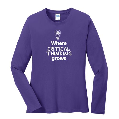 Where CRITICAL THINKING Grows EMOJI Women's Long Sleeve T-Shirt - White Imprint (KA-LPC54LS-CRITF-W) image thumbnail