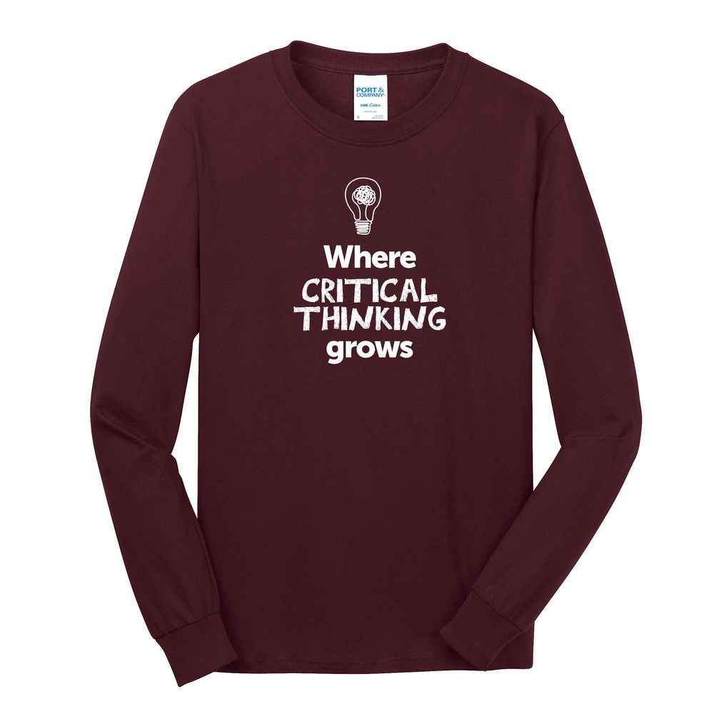 Where CRITICAL THINKING Grows EMOJI Adult Long Sleeve T-Shirt - White Imprint (KA-PC54LS-CRITF-W) primary image