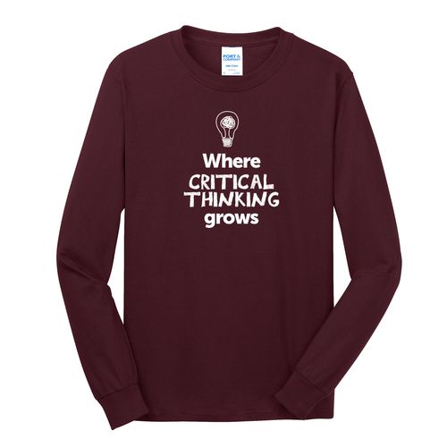 Where CRITICAL THINKING Grows EMOJI Adult Long Sleeve T-Shirt - White Imprint (KA-PC54LS-CRITF-W) image thumbnail