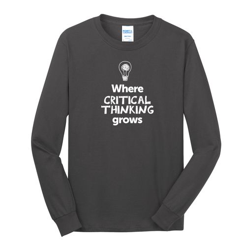 Where CRITICAL THINKING Grows EMOJI Adult Long Sleeve T-Shirt - White Imprint (KA-PC54LS-CRITF-W) image thumbnail