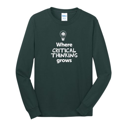 Where CRITICAL THINKING Grows EMOJI Adult Long Sleeve T-Shirt - White Imprint (KA-PC54LS-CRITF-W) image thumbnail