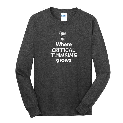 Where CRITICAL THINKING Grows EMOJI Adult Long Sleeve T-Shirt - White Imprint (KA-PC54LS-CRITF-W) image thumbnail