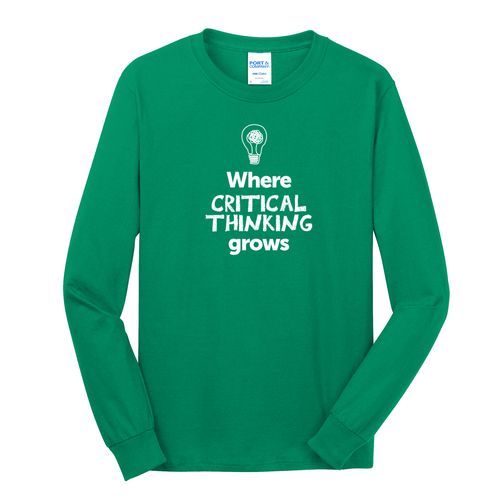 Where CRITICAL THINKING Grows EMOJI Adult Long Sleeve T-Shirt - White Imprint (KA-PC54LS-CRITF-W) image thumbnail