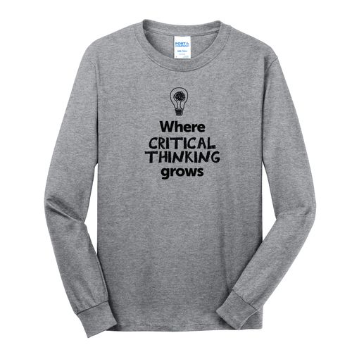 Where CRITICAL THINKING Grows EMOJI Adult Long Sleeve T-Shirt - Black Imprint (KA-PC54LS-CRITF-B) image thumbnail