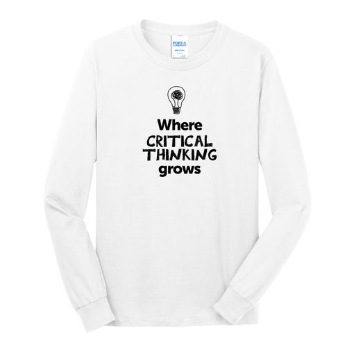 Where CRITICAL THINKING Grows EMOJI Adult Long Sleeve T-Shirt - Black Imprint (KA-PC54LS-CRITF-B) image thumbnail