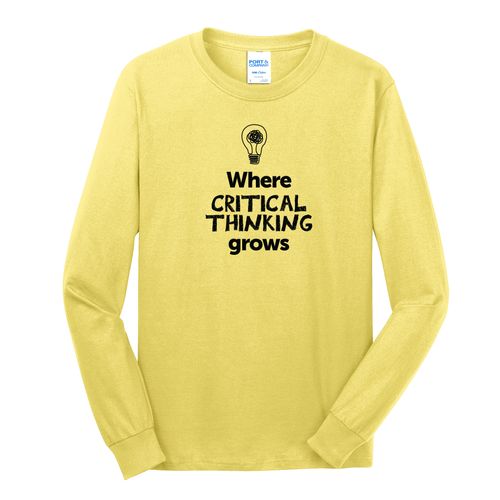 Where CRITICAL THINKING Grows EMOJI Adult Long Sleeve T-Shirt - Black Imprint (KA-PC54LS-CRITF-B) image thumbnail