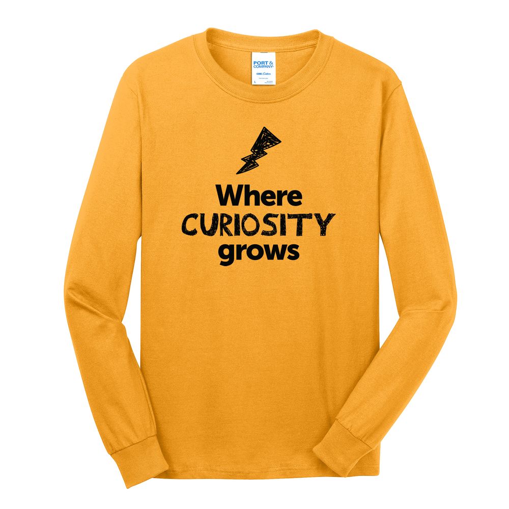 Where CURIOSITY Grows EMOJI Adult Long Sleeve T-Shirt - Black Imprint (KA-PC54LS-CURIF-B) primary image