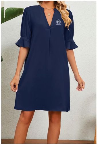 Women V-Neck Bell-Sleeve Shift Dress image thumbnail