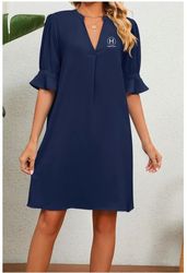 Image of Women V-Neck Bell-Sleeve Shift Dress