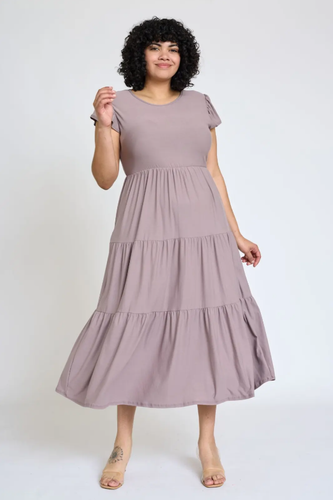 Flutter Sleeve Tiered Tea Length Dress image thumbnail