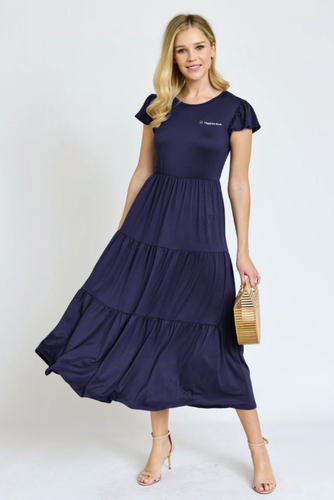 Flutter Sleeve Tiered Tea Length Dress image thumbnail