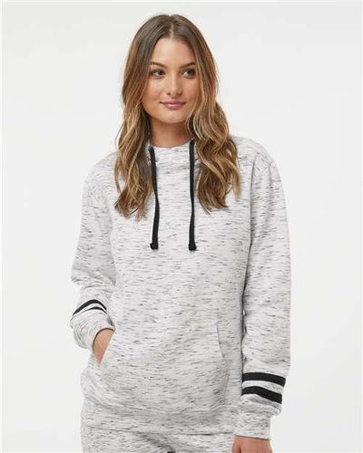 Women’s Mélange Fleece Striped-Sleeve Hooded Sweatshirt - 8674 image thumbnail