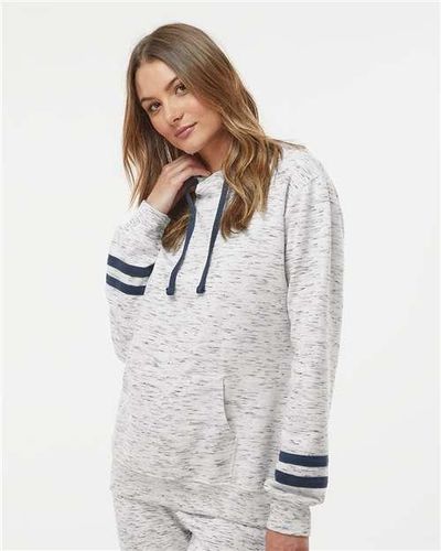 Women’s Mélange Fleece Striped-Sleeve Hooded Sweatshirt - 8674 image thumbnail