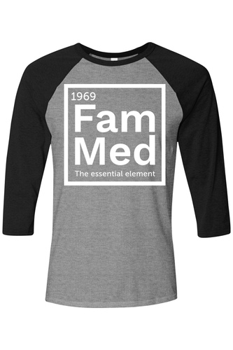 Unisex Three-Quarter Sleeve Baseball Tee - 1696 Fam Med Logo - DTG image thumbnail