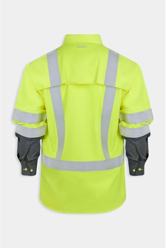 Aloha 5.3 oz. CAT2 Inherent FR RipStop HiVis Yellow Short Vented 2T Snap Collar Shirt w/ 5.8oz Charcoal Contrast Copy (1) image thumbnail