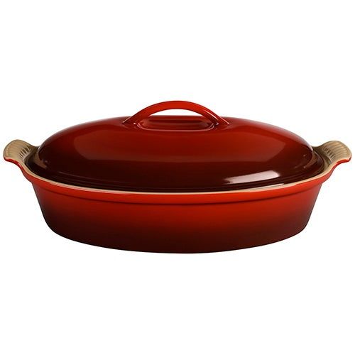 (Min 25) Le Creuset 4qt Heritage Stoneware Covered Oval Casserole, Cerise image thumbnail