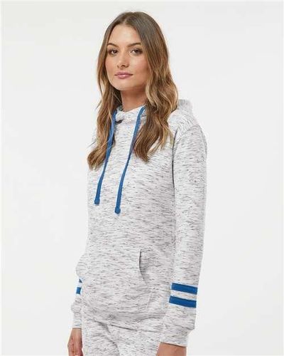 Women’s Mélange Fleece Striped-Sleeve Hooded Sweatshirt - 8674 image thumbnail