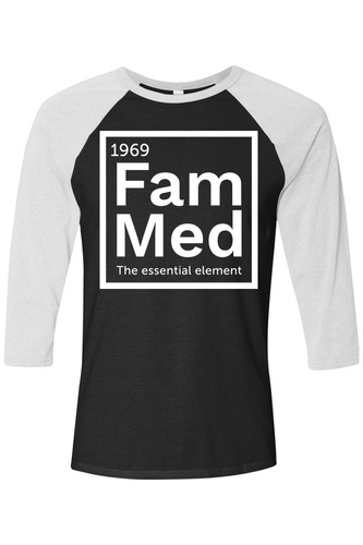 Unisex Three-Quarter Sleeve Baseball Tee - 1696 Fam Med Logo - DTG image thumbnail