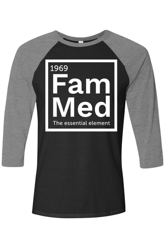 Unisex Three-Quarter Sleeve Baseball Tee - 1696 Fam Med Logo - DTG image thumbnail
