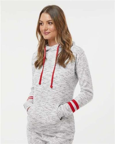 Women’s Mélange Fleece Striped-Sleeve Hooded Sweatshirt - 8674 image thumbnail