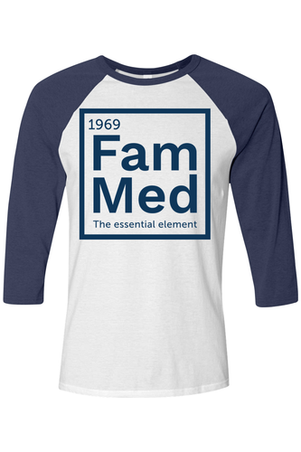Unisex Three-Quarter Sleeve Baseball Tee - 1696 Fam Med Logo - DTG image thumbnail