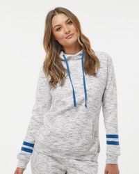 Image of Women’s Mélange Fleece Striped-Sleeve Hooded Sweatshirt - 8674